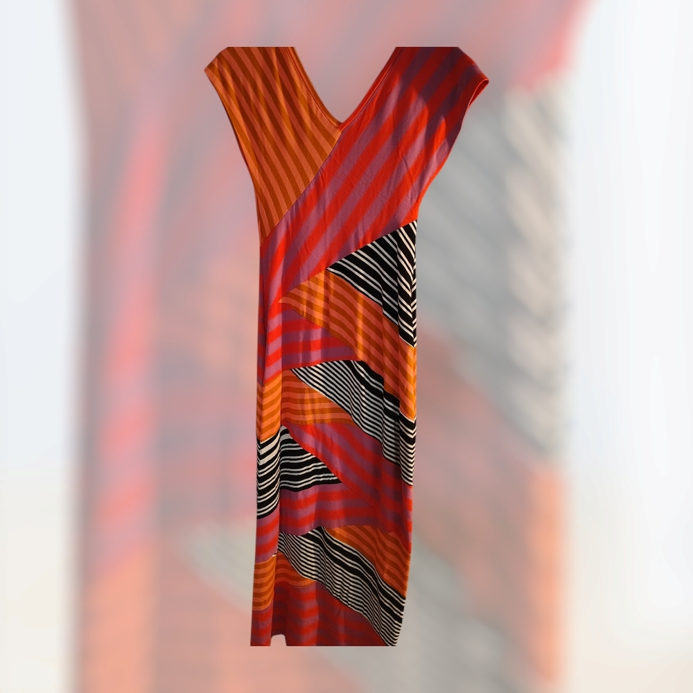 Orange and Black Sleeveless V-Neck Maxi Sundress